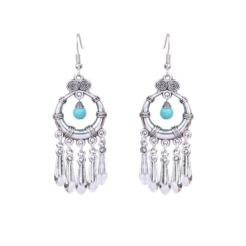 Turquoise Drop Antique Silver Dangling Drop Earrings Female Fashion Earrings