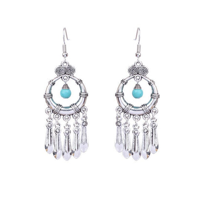 Turquoise Drop Antique Silver Dangling Drop Earrings Female Fashion Earrings