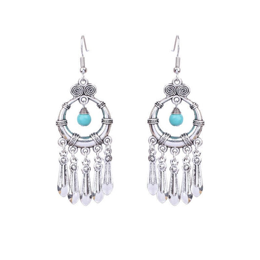 Turquoise Drop Antique Silver Dangling Drop Earrings Female Fashion Earrings