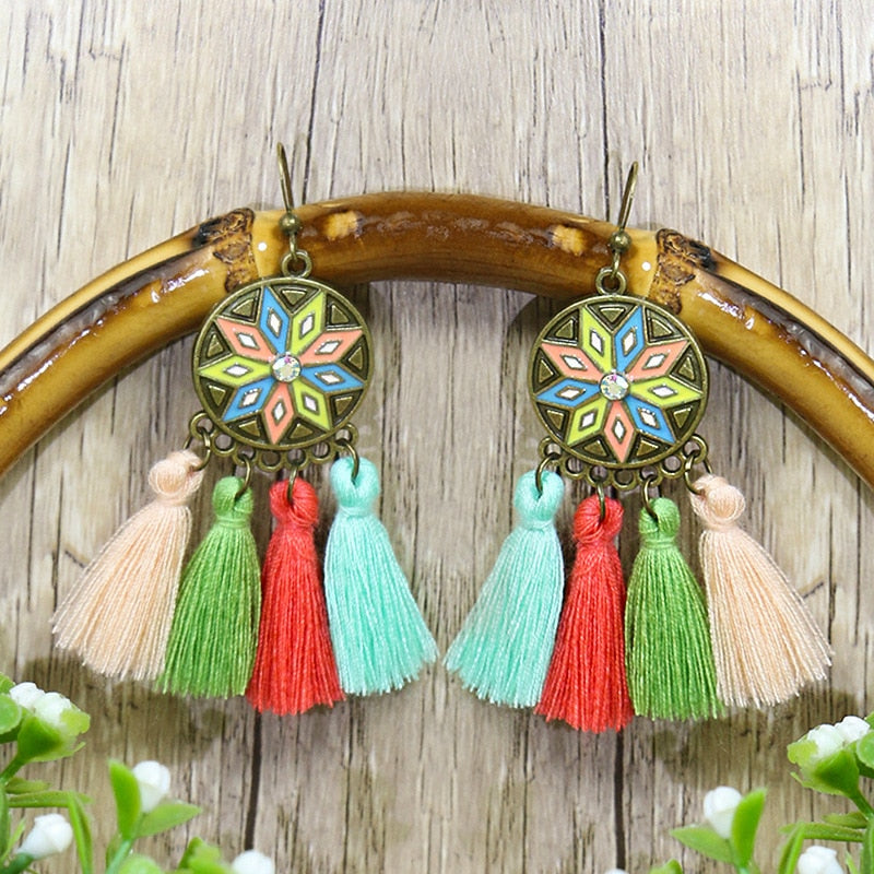 17 Styles Long Bohemian Shell Vintage Flower Fringed Dangle Earrings Women Party