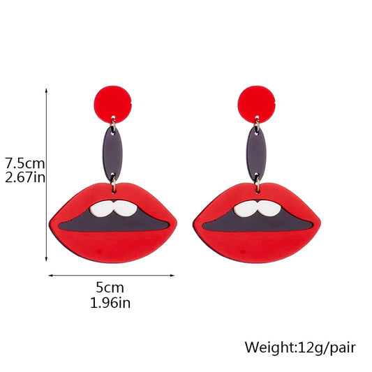 Red Lips Teeth Drop Earrings Hip Hop Art Women Party Jewelry Ear Fashion Pendant