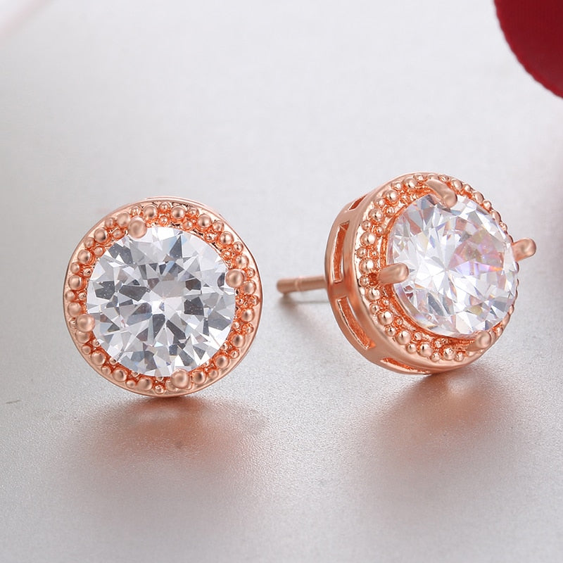 1Pair Rose Gold Color Rhinestone Stud Earrings Female Fashion Earrings Jewelry