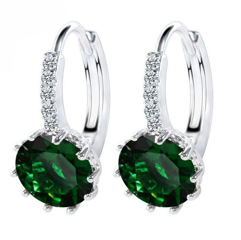 Deep Green Rhinestone Ear Buckle Ear Studs Earrings Female Fashion Earrings