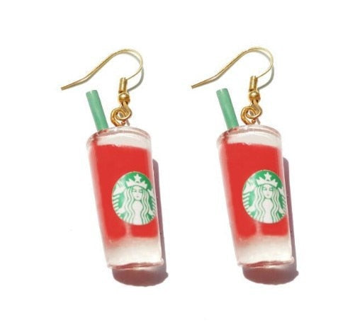 Red Cocktail Starbucks Funny Design Dangle Drop Earrings Women Fashion Creative