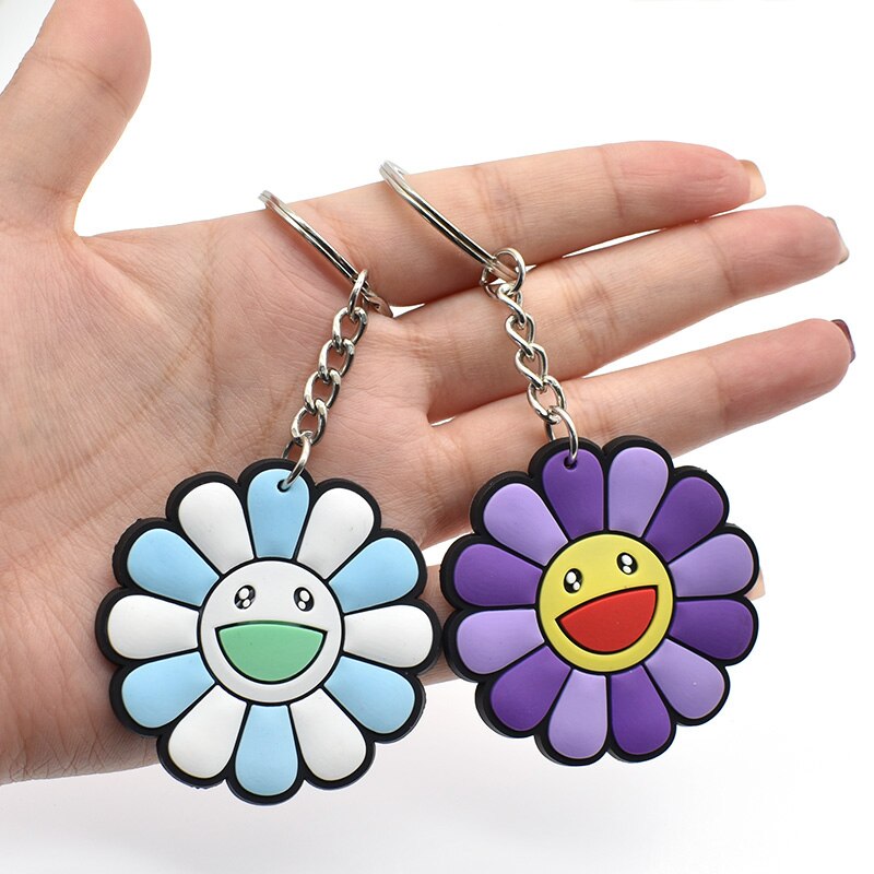 15 Styles PVC Rubber Colorful Cute Flower Sunflower Keychain Fashion Cartoon