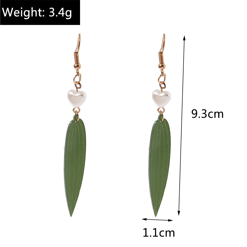 Green Spiky Leaf Drop Dangle Earrings Trendy Women Fashion Earrings Jewelry Gift
