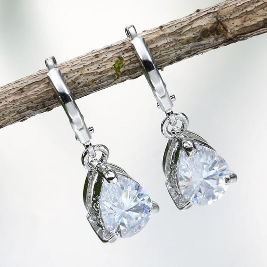 Water Drop Ear Buckle Earrings Zircon Dangle Earrings Women Fashion Modern