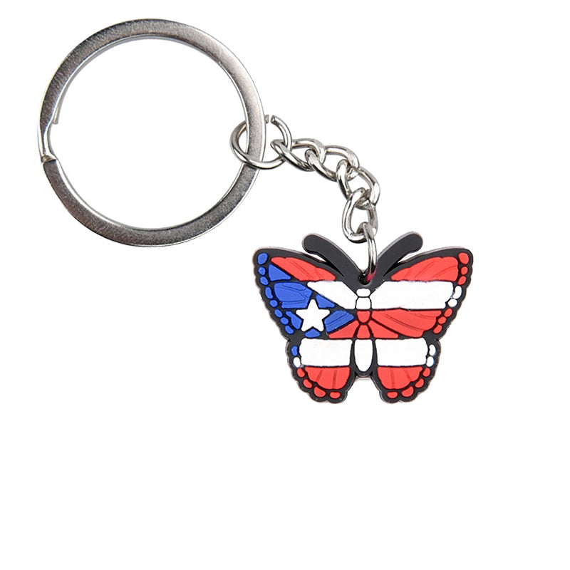 12 Styles Butterfly NationalFlag Key Pendant Soft Silicone Metal Key Chains