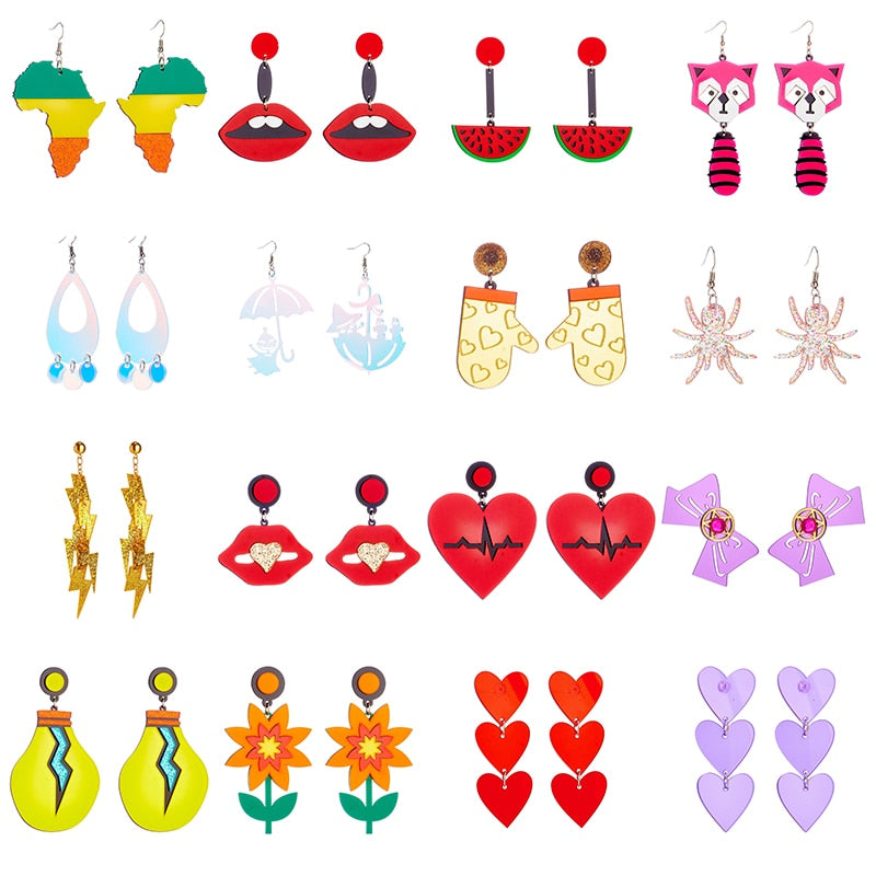 14 Styles Cartoon Heart Lips Big Acrylic Drop Earrings Hip Hop Art Women Party