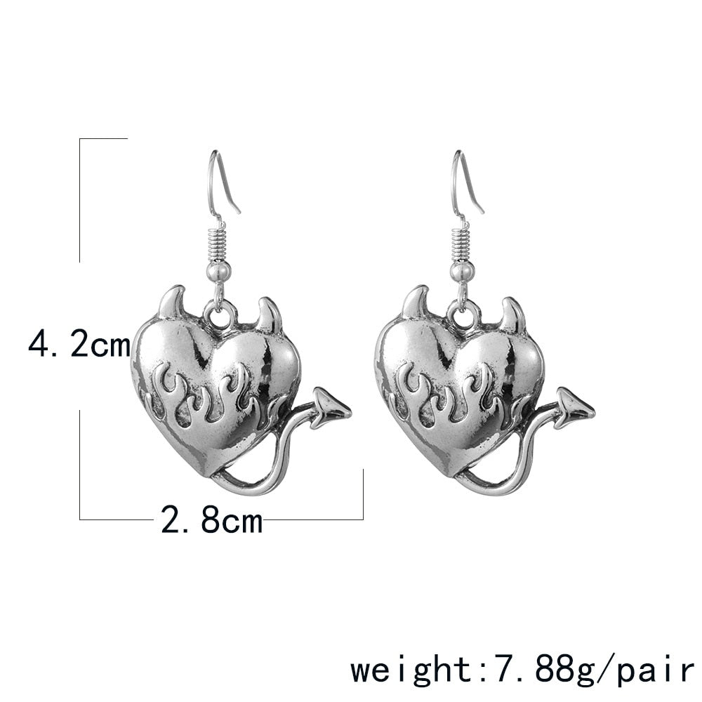 Gothic Vintage Heart Tail Horns Dangle Earrings Charms Jewelry Fashion Creative