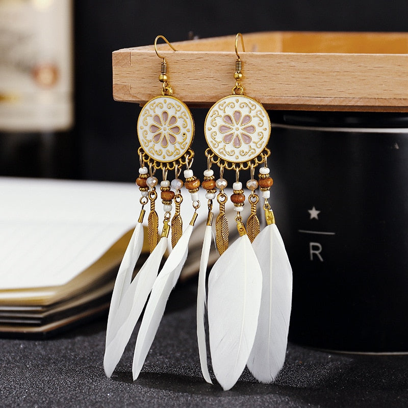 54 Styles Bohemian Long Feathers Tassel Dangle Earrings for Fashion Stylish