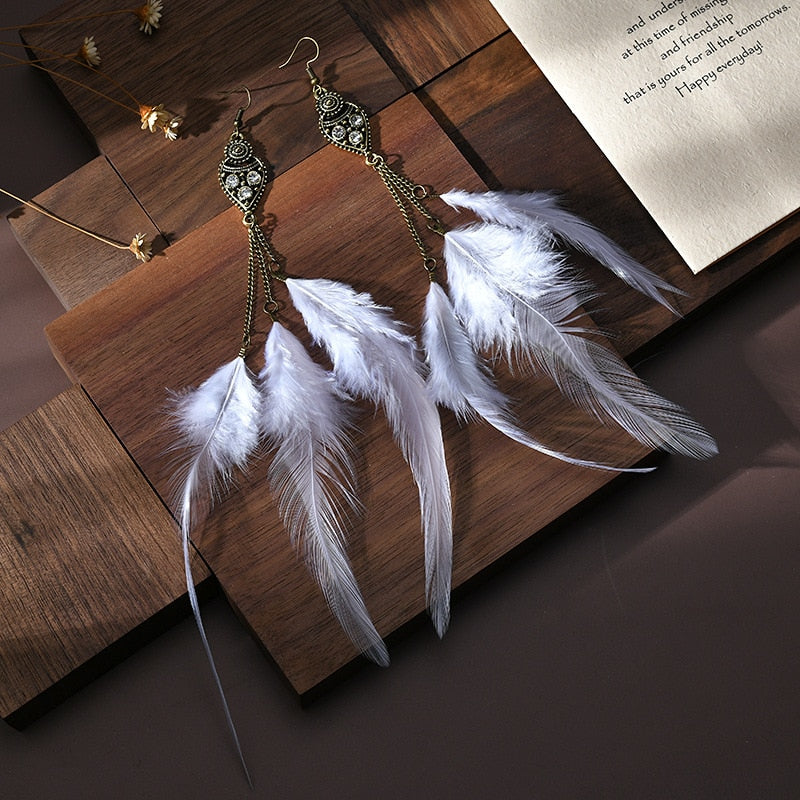 White Grey Feather Dangle Earrings Fashion Party Girls Pendant Earrings Women