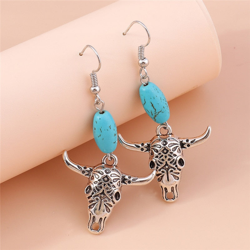 Textured Bull Skull Drop Earrings Women Creativity Jewelry Cute Earring Girls