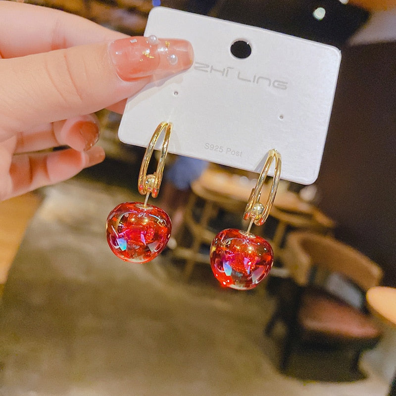 Holographic Red Cherry Lady Cute Dangle Earrings for Women Jewelry Girls