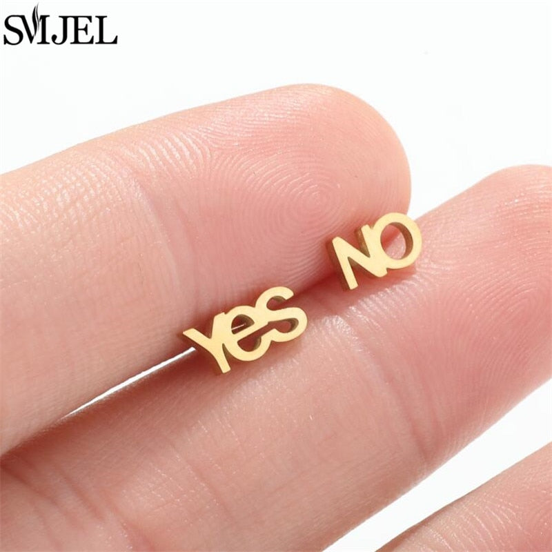 Yes No Design Fashion Earrings Minimalist Creative Style Ear Studs Earrings