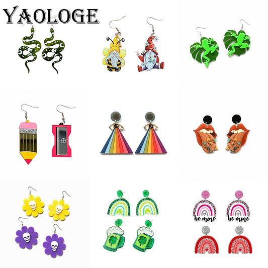 10 Styles Animal Flower Acrylic Drop Earrings Women Travel Fashion Cartoon