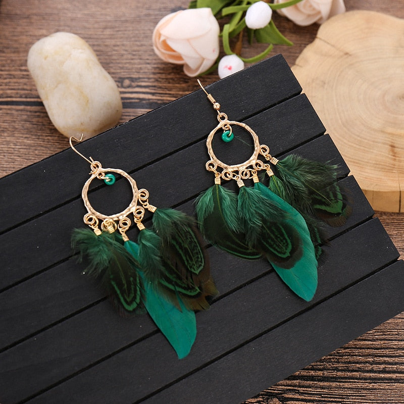 54 Styles Bohemian Long Feathers Tassel Dangle Earrings for Fashion Stylish