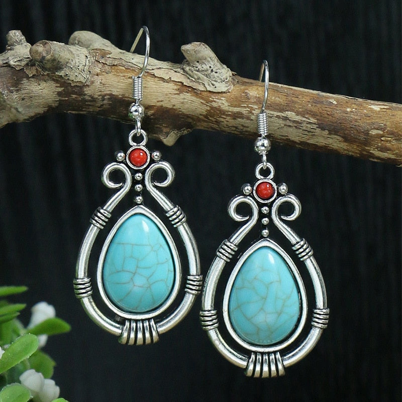 Egg Shaped Turquoise Bohemian Dangle Earrings Fashion Party Girls Pendant