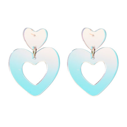 Double Heart Holographic Acrylic Dangle Earrings Women Travel Fashion Cartoon