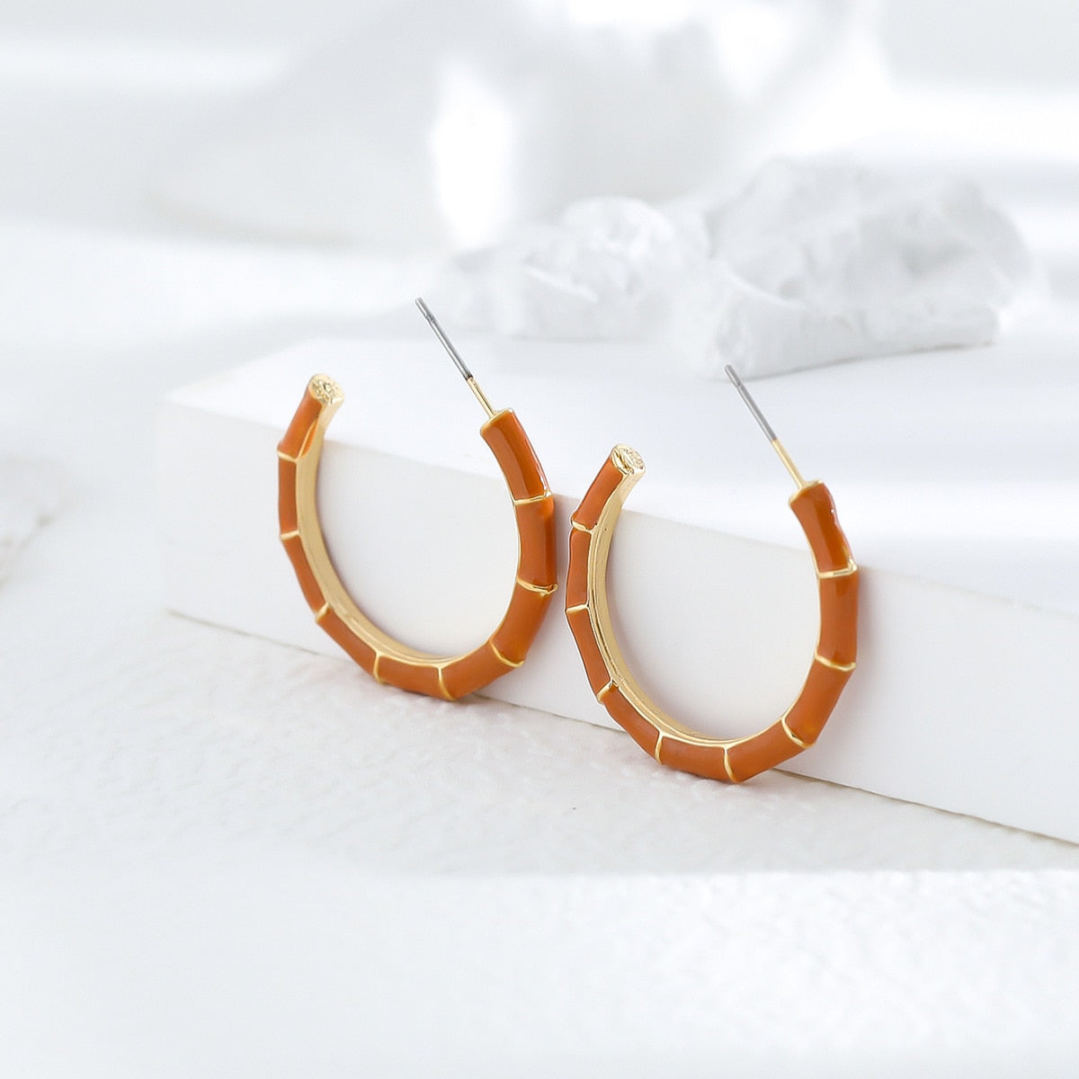 Amber Color Bamboo Style Hoop Earrings Hip Hop Women Party Gift Jewelry Ear