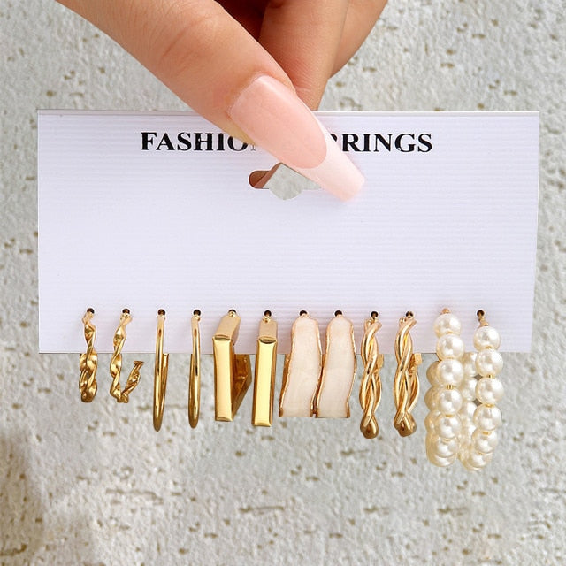 6 Pairs Twisted Geometric Hoop Earrings For Women Girl Fashion Modern Jewelry