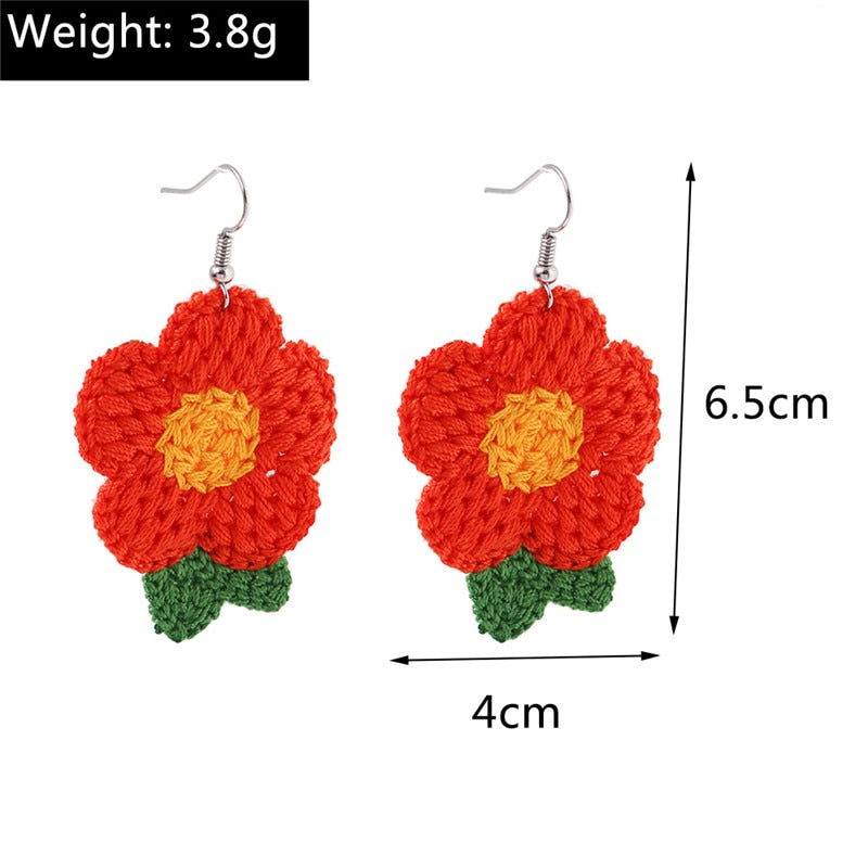 Knitted Red Yellow Flower Drop Earrings Women Charms Earring Fashion Creative