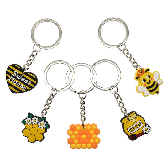 11 Styles Sweet Honey Bee PVC Keychain Metal Key Ring Backbag Hanging Fashion