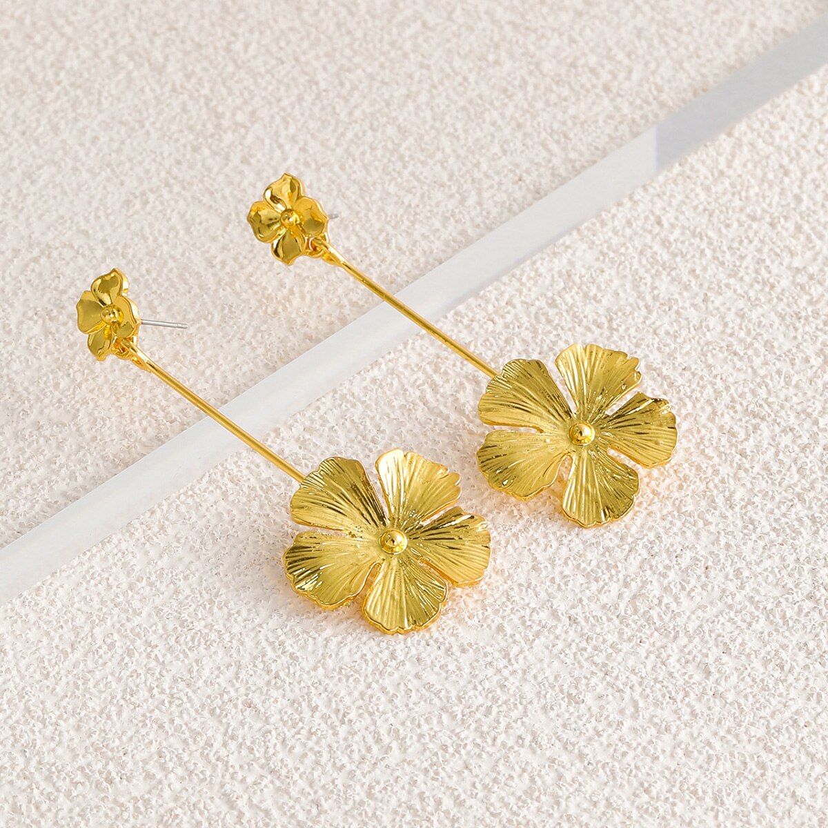 Textured Metal Flower Dangle Earrings for Fashion Stylish Jewelry Drop Earrings