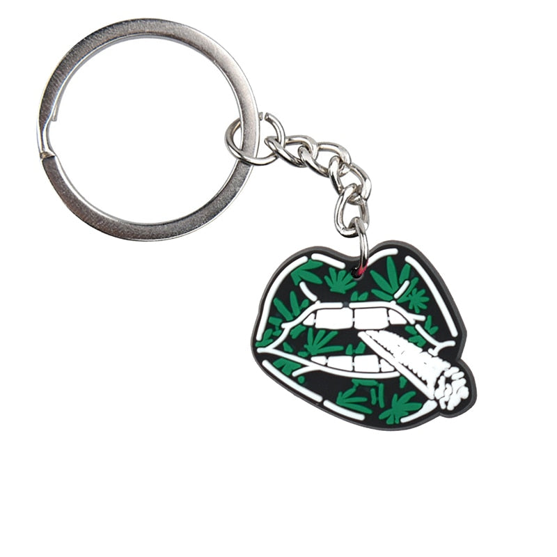 20 Styles Hemp leaf Soft PVC Keychain Smoke Green Rubber Key Ring Hiphop Pendant