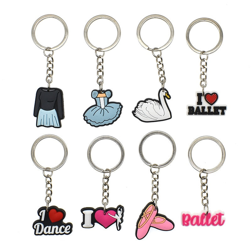 12 Styles I Love Dance Ballet Shoe Ballerina Keychain Party Gift Cute Keyring