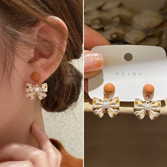 Dot Bow Stud Earrings Female Jewelry Trendy Cute Earrings Accessories