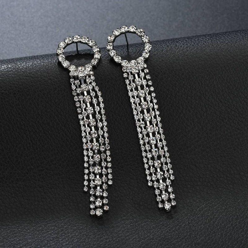 14 Styles Rhinestone Crystal Long Tassel Drop Earrings Women Party Wedding