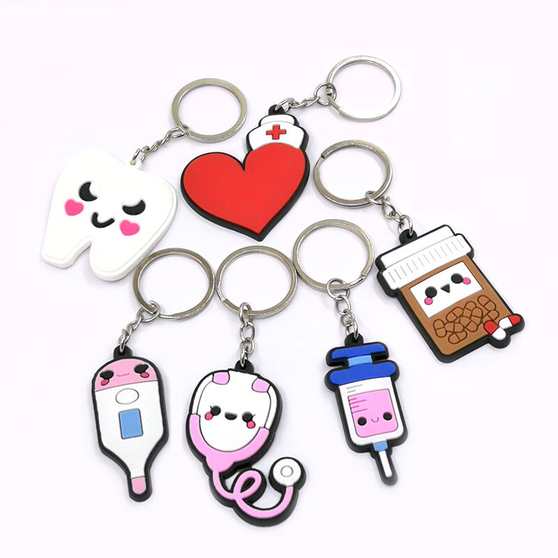 13 Styles PVC Cute Medicine Key Chain Lovely Gift for Medical Worker Key Ring