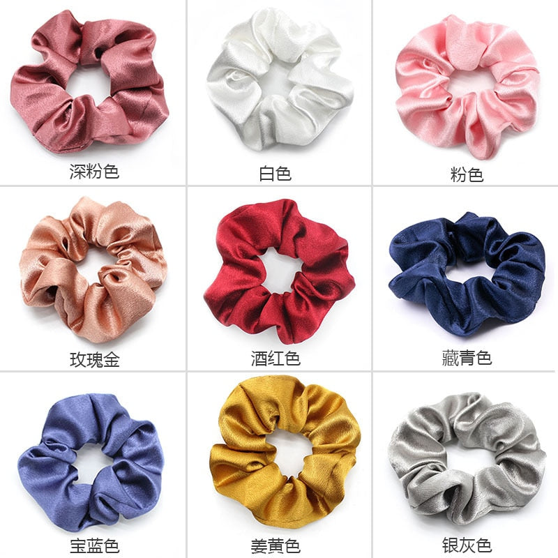 14 Styles Big Satin Solid Color Scrunchie Women Silk Elastic Handmade Hair Band