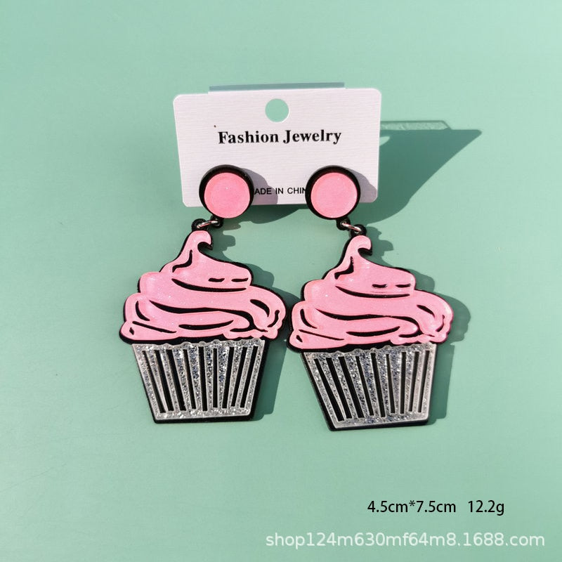 Cupcake Acrylic Drop Earrings Women Travel Fashion Cartoon Earrings Creative