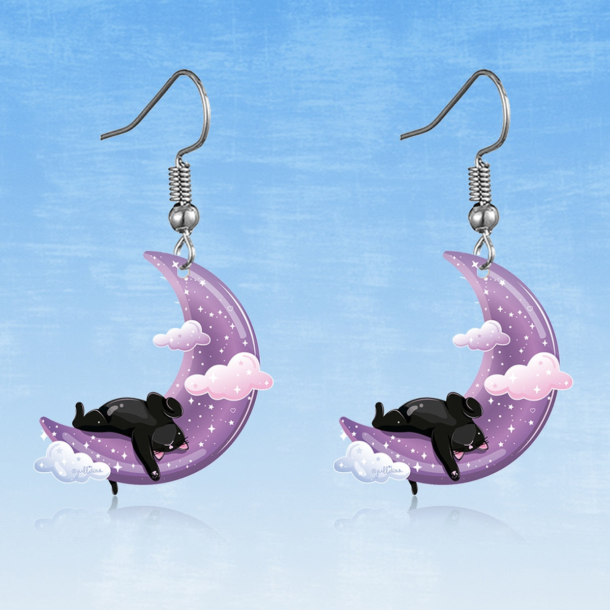 Creative Acrylic Purple Moon Cat Dangle Earrings Charms Jewelry Fashion Creative