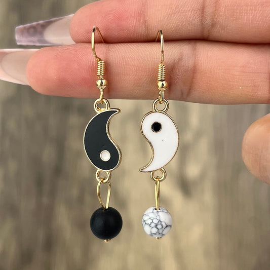 Yin Yang Drip Oil Ball Pendant Drop Earrings Hip Hop Women Party Gift Jewelry