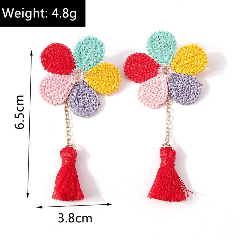 Colorful Petals Flower Knitted Drop Earrings Women Charms Earring Fashion