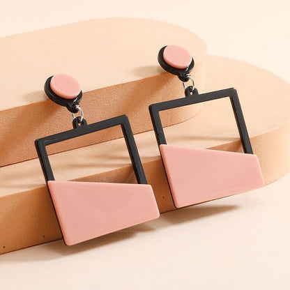 Pink Geometric Figure Lady Cute Dangle Earrings for Women Jewelry Girls Earrings