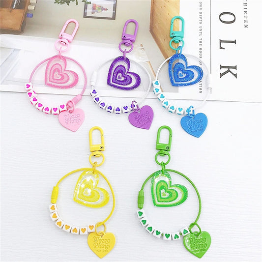 5 Colors Heart Pendant Beads Acrylic Keychains Cute Love Keyrings Women Bag