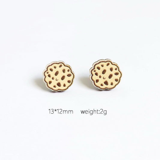 Biscuit Wooden Stud Earrings Trendy Women Fashion Earrings Jewelry Gift