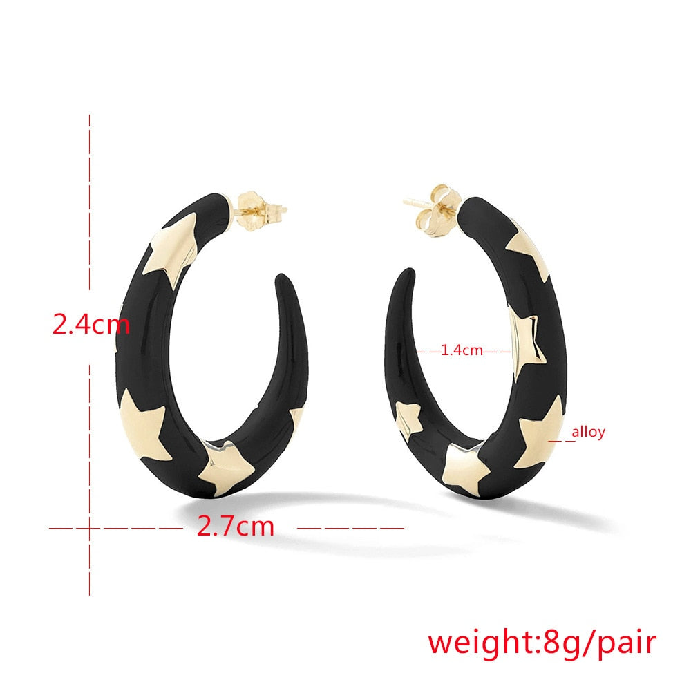 Star Black Delicate C-Shaped Hoop Earrings Jewelry For Women Fashion Accessories