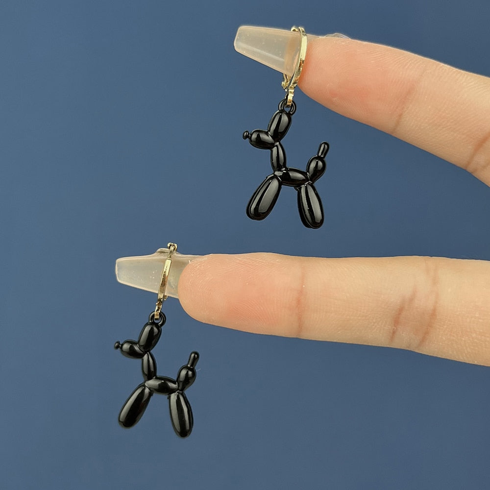 Black Enamel Puppy Dog Drop Earrings Women Fashion Creative Art Cute Stylish