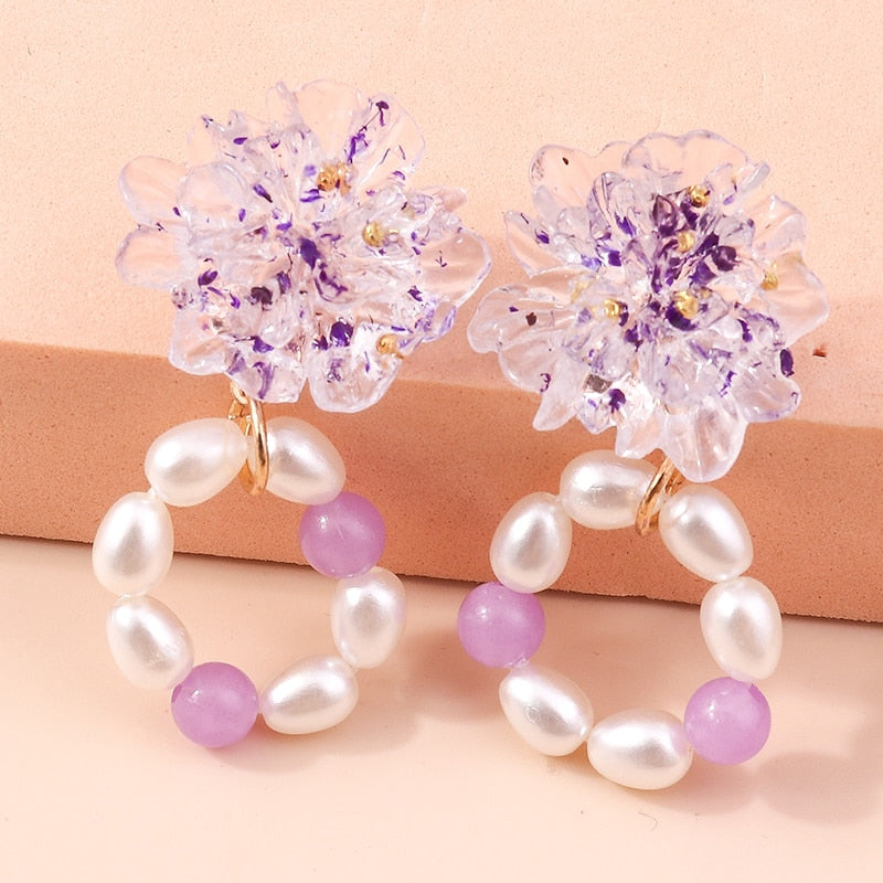 Purple Flower Drop Earrings Women Creativity Jewelry Cute Earring Girls Gift