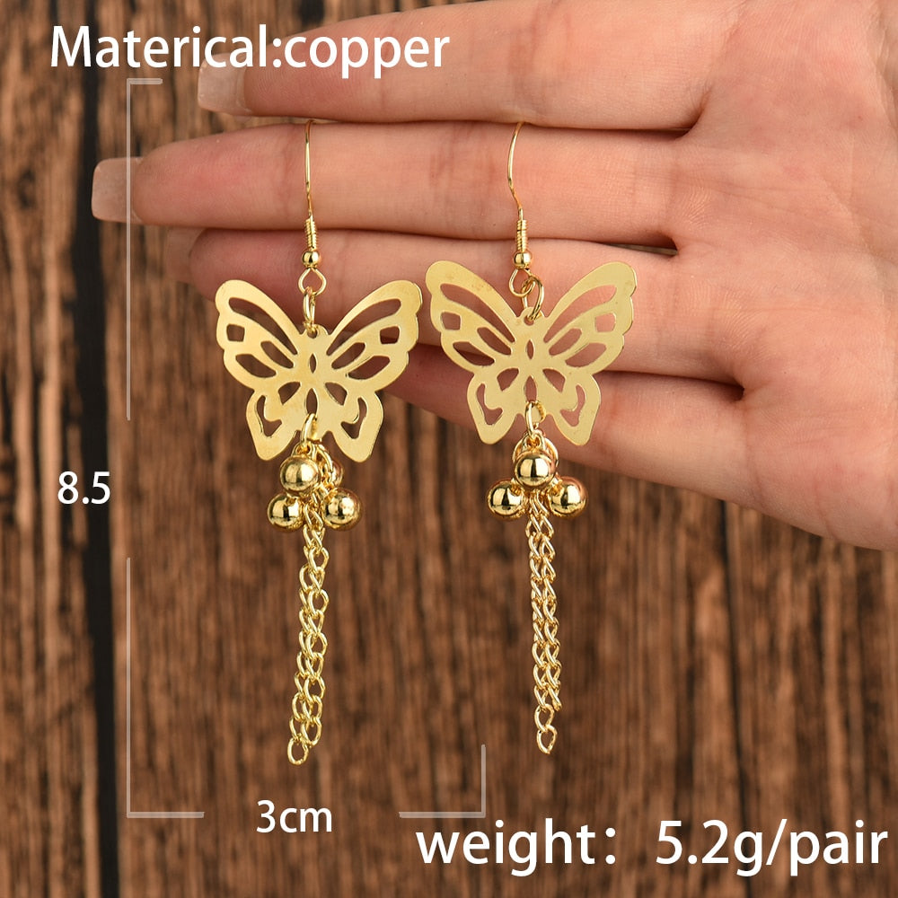 Long Tassel Butterfly Copper Drop Earrings Cartoon Ear Pendants Accessories