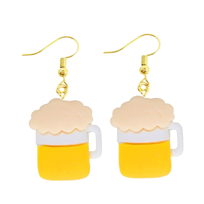 Beer Mug Drop Earrings Women Art Fashion Cartoon Earrings Creative Jewelry