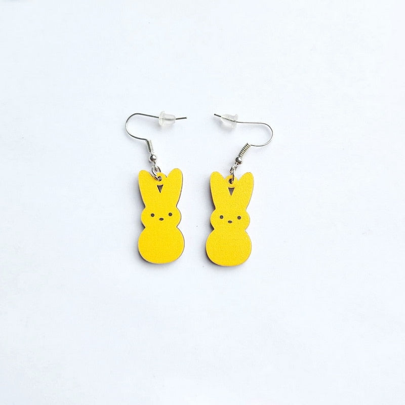 Yellow Bunny Wooden Drop Earrings Women Gifts Earring Cute Girls Eardrop Jewelry