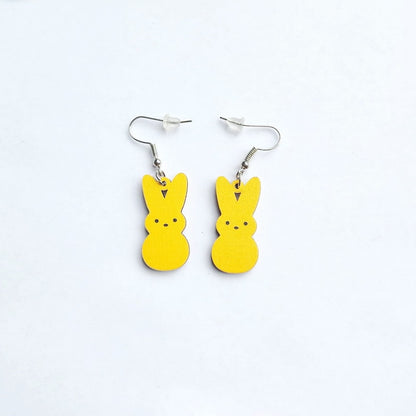 Yellow Bunny Wooden Drop Earrings Women Gifts Earring Cute Girls Eardrop Jewelry