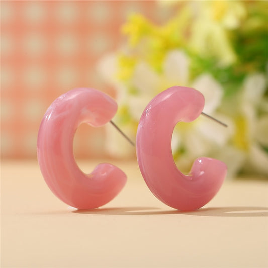 Pink Acrylic Hoop Design Earrings Trendy Jewelry Creative Style Accessories