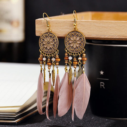 Dusty Pink Feathers Dangle Earrings for Fashion Stylish Jewelry Drop Earrings